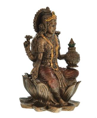 Handmade Copper Finished Laxmi Idol Figurine and Attractive murti for Temple Decor Gift Statue (Medium, 3.4) 2