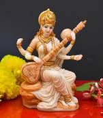 Marble Dust Saraswati Idol for Home Puja I Veena I Sarasvati Statue Big Size I Living Room I