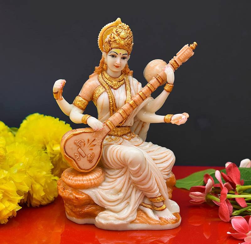 Marble Dust Saraswati Idol for Home Puja I Veena I Sarasvati Statue Big Size I Living Room I