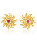 Sun Flower Gold Plated Red Stone studded alloy Stud Earring for Women and Girls- (VFJ1469ERG-RED)