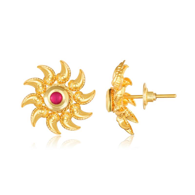 Sun Flower Gold Plated Red Stone studded alloy Stud Earring for Women and Girls- (VFJ1469ERG-RED)