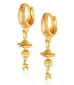 Filigree work Gold Plated alloy Hoop Earring Clip on fancy drop Bali Earring for Women and Girls [VFJ1481ERG]