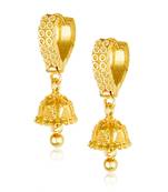 Filigree work Gold Plated alloy Hoop Earring Clip on fancy drop Bali Earring for Women and Girls [VFJ1484ERG]