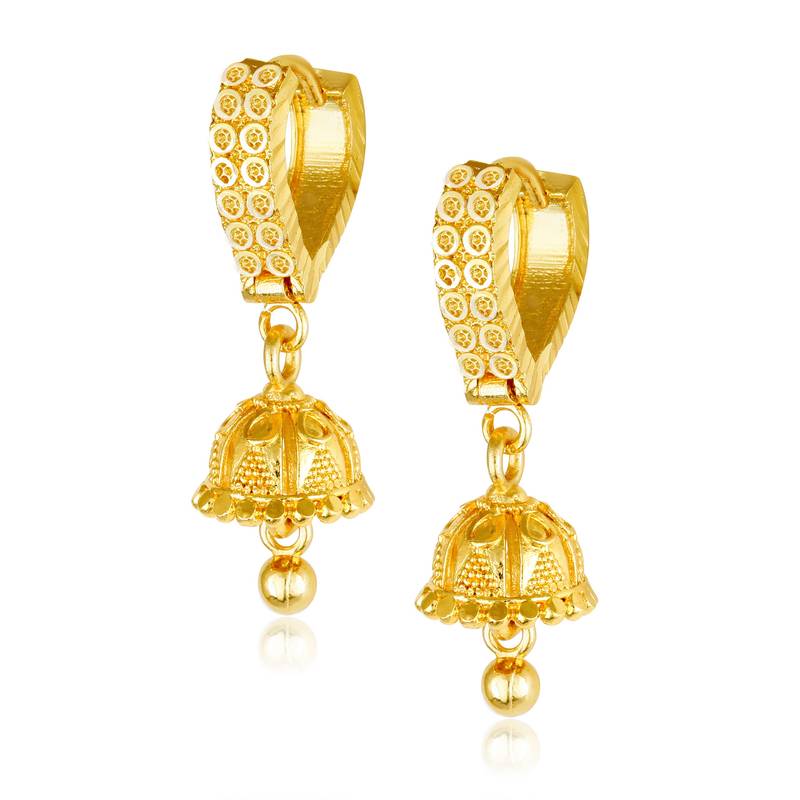 Filigree work Gold Plated alloy Hoop Earring Clip on fancy drop Bali Earring for Women and Girls [VFJ1484ERG]