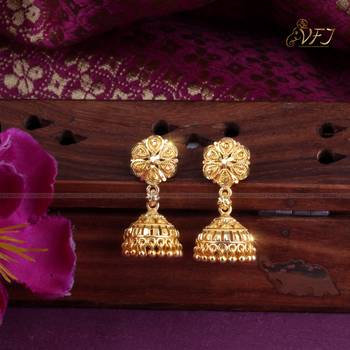 South Screw back alloy Gold plated Jhumki, Jhumka, Jhumkas, Jhumki Earring for Women and Girls VFJ1494ERG 4