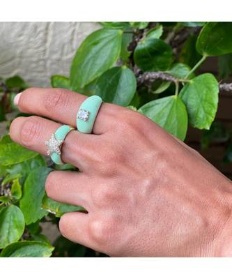 Yellow Gold Plated Enamelled Star Fish Turquoise Crystal Ring 1