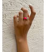 Yellow Gold Plated Enamelled Star Fish Neon Pink Crystal Ring