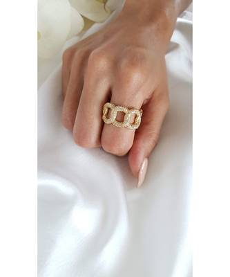 Yellow Gold Plated Shirley Chain Crystal Ring 2