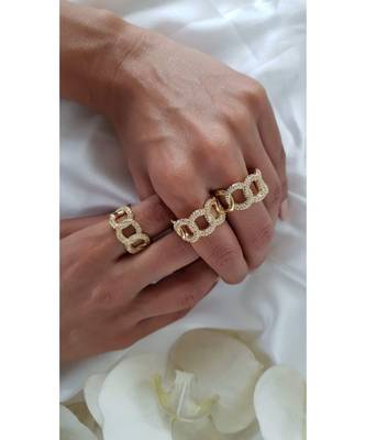 Yellow Gold Plated Shirley Chain Crystal Ring 3