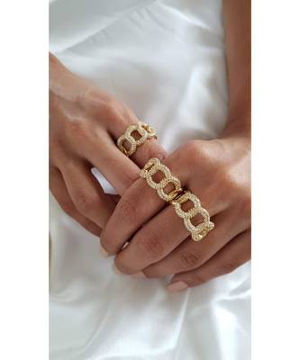 Yellow Gold Plated Shirley Chain Crystal Ring 4