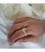 Yellow Gold Plated White & Green Crystal Lucifer Snake Ring