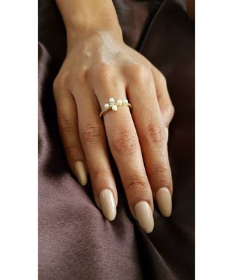 Yellow Gold Plated Crystal & Pearl Cynthia Cross Ring 1
