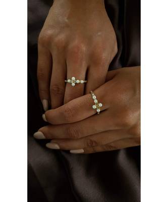 Yellow Gold Plated Crystal & Pearl Cynthia Cross Ring 3