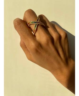 Yellow Gold Plated Multi Colour Crystal Galaxy Ring 2