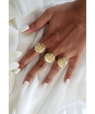 Yellow Gold Plated Octagon Love Ring 1