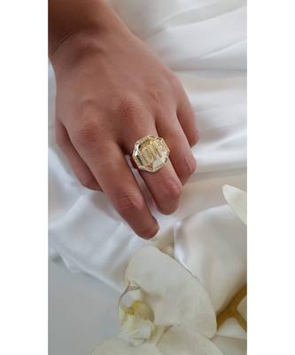Yellow Gold Plated Octagon Love Ring 2