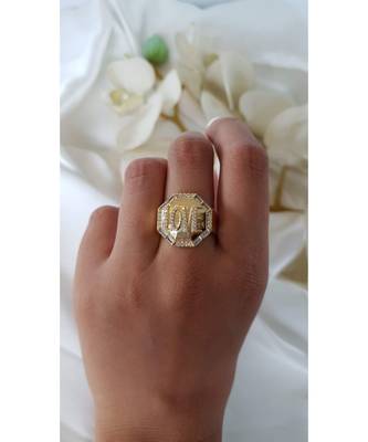 Yellow Gold Plated Octagon Love Ring 3