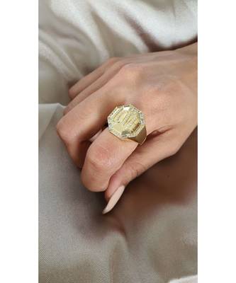 Yellow Gold Plated Octagon Love Ring 4