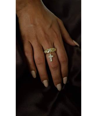 Yellow Gold Plated White Crystal Ada Cross Ring 1