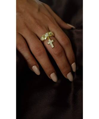 Yellow Gold Plated White Crystal Ada Cross Ring 2
