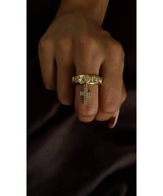 Yellow Gold Plated White Crystal Ada Cross Ring 3