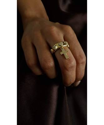 Yellow Gold Plated White Crystal Ada Cross Ring 4