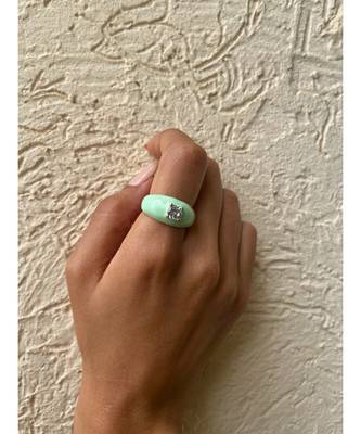 Yellow Gold Plated White Crystal Turquoise Cici Enamelled Ring 1