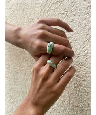 Yellow Gold Plated White Crystal Turquoise Cici Enamelled Ring 2