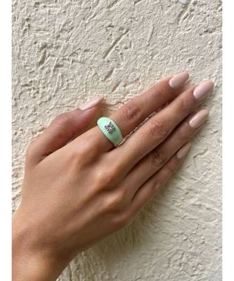 Yellow Gold Plated White Crystal Turquoise Cici Enamelled Ring 3