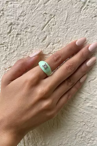 Yellow Gold Plated White Crystal Turquoise Cici Enamelled Ring