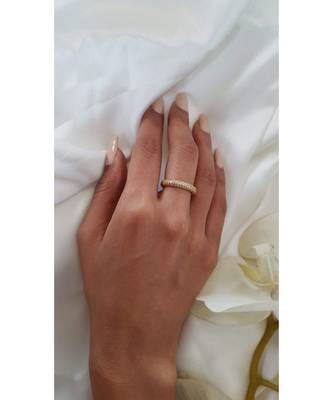 Yellow Gold Plated Karl Eternity Champagne Crystal Ring 1
