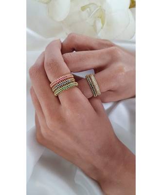 Yellow Gold Plated Karl Eternity Champagne Crystal Ring 4