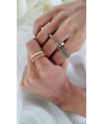 Yellow Gold Plated Karl Eternity Champagne Crystal Ring 5