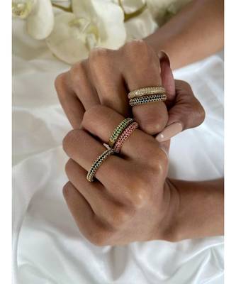 Yellow Gold Plated Karl Eternity Pink Crystal Ring 1
