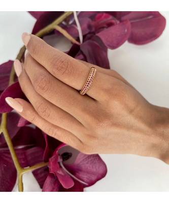 Yellow Gold Plated Karl Eternity Pink Crystal Ring 2