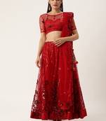 Red Color Net Sequins Embroidery Work Semi Stitched Lehenga & Un Stitched Blouse With Dupatta 