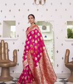 Pink woven satin saree with blouse