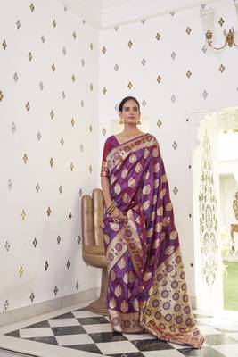 Purple woven satin saree with blouse 1