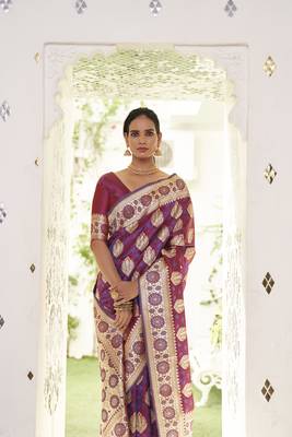 Purple woven satin saree with blouse 2