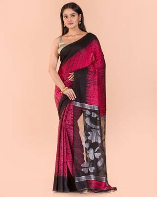Rose hand woven matka silk saree with blouse 1