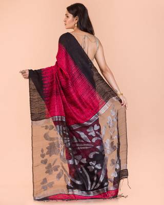 Rose hand woven matka silk saree with blouse 3
