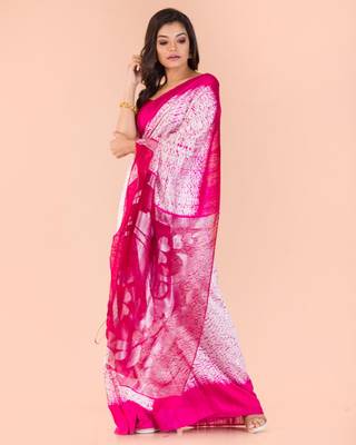 Pink hand woven matka silk saree with blouse 2