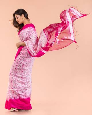 Pink hand woven matka silk saree with blouse 3