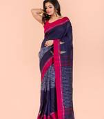 Blue hand woven cotton saree with blouse