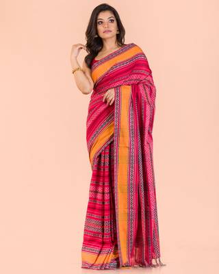 Multicolor hand woven cotton saree with blouse 1