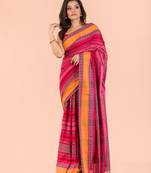 Multicolor hand woven cotton saree with blouse