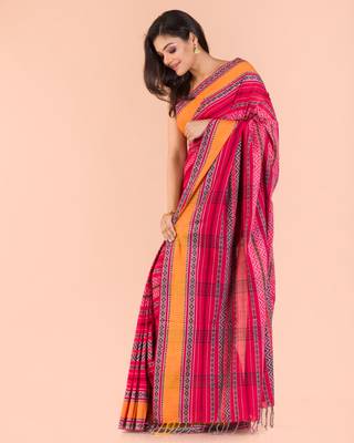 Multicolor hand woven cotton saree with blouse 2