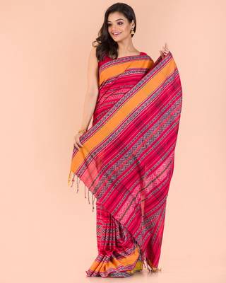 Multicolor hand woven cotton saree with blouse 4