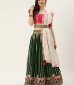 Green Color Georgette Thread and Sequins Embroidery Work With  Banarasi lace Border Semi Stitched Lehenga Choli