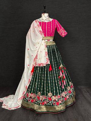 Green Color Georgette Thread and Sequins Embroidery Work With  Banarasi lace Border Semi Stitched Lehenga Choli 2